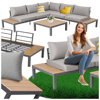 Narożnik Ogrodowy Na Taras Komplet Mebli Ogrodowych Stolik Poduszki Dla 6 Osób