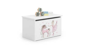 Skrzynia na zabawki Daria biała z nadrukiem Dziewczynka z jednorożcem