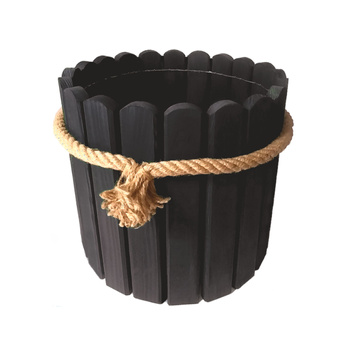 be4nature Doniczka okrągła sosnowa z liną jutową Antracyt z liną 33,5 x 20cm