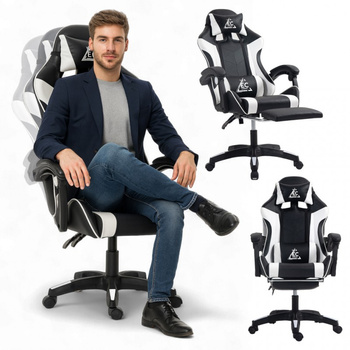 Fotel gamingowy obrotowy z podnóżkiem EC GAMING masażer KO24B