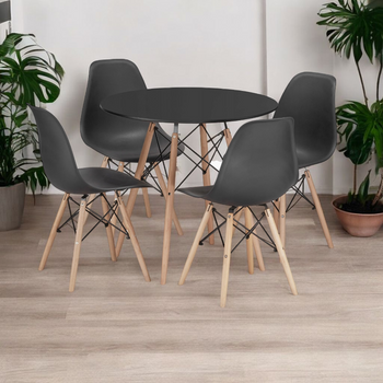 Zestaw stół okrągły TODI 80cm czarny + 4 krzesła OSAKA czarne