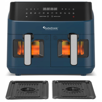 Cyfrowa Frytownica beztłuszczowa TurboTronic dwie komory 2x4,5L 9L z szybą 1600w Niebieska