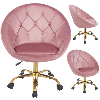 Fotel podnoszony ELEGANCKI obrotowy WELUR na kółkach RUNDO różowy JUMIhome