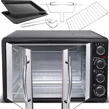 Duży piekarnik elektryczny TurboTronic 55L rożen termoobieg Grill 2200W Czarny