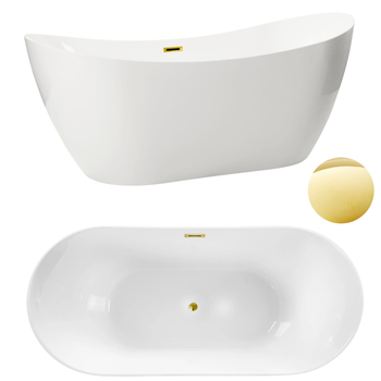 Wanna wolnostojąca 170 x 72 cm biała z pokrywką MIRROR GOLD - model 602