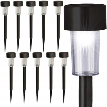 10 x Lampa LAMPKI SOLARNE słupek ogrodowe czarne ZEWNĘTRZNE stojące