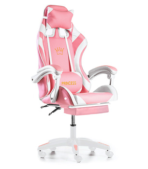 Fotel Gamingowy Z Podnóżkiem Różowy Regulowany + Poduszka Masująca