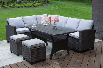 Zestaw ogrodowy wypoczynkowy narożnik stół pufy meble ogrodowe technorattan VENEZIA