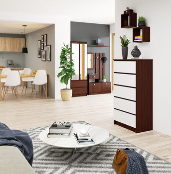 KOMODA K 60 cm 5 SZUFLAD WENGE / BIAŁA