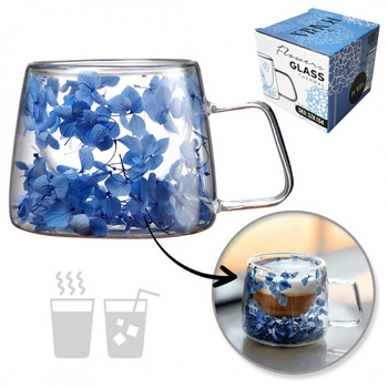 Szklanka termiczna z kwiatami w środku, hortensje 180 ml 1szt SZK154
