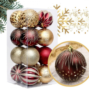 Komplet bombek 16szt w opakowaniu 8cm złote, czerwone, bombki na choinkę BSN58