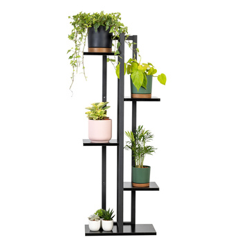 Uniwersalny stojak na kwiaty TOWER - czarny, 5-poziomowy kwietnik na 6 doniczek