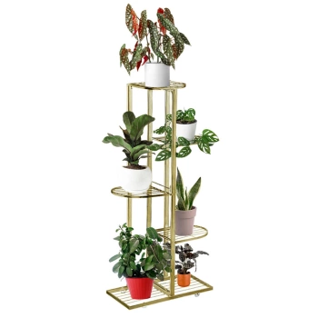 Kwietnik metalowy stojący złoty na 6 doniczek- elegancki stojak na kwiaty