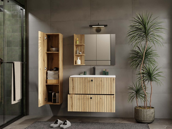 SZAFKA POD UMYWALKĘ TIGO 80 2S DĄB EVOKE 2 SZUFLADY RYFLOWANY FRONT WISZĄCA