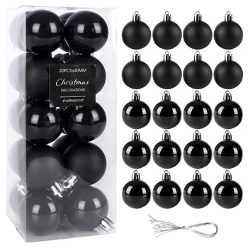 Bombki choinkowe czarne nietłukące 4 cm 20 szt.