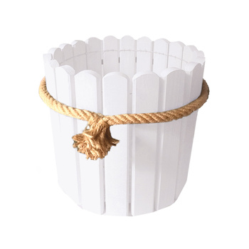 be4nature Doniczka okrągła sosnowa z liną jutową Biały z liną 33,5 x 20 cm