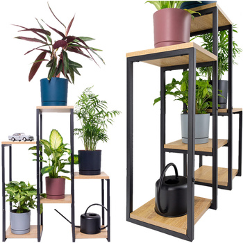 Kwietnik stojący metalowy PANORAMA 6 poziomowy - elegancki stojak na kwiaty i rośliny DĄB