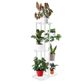Kwietnik metalowy stojący na 6 doniczek kwiatów - biały