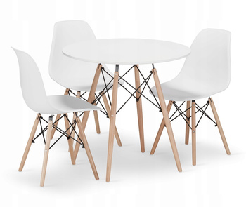 Zestaw stół okrągły TODI 80 biały + 3 krzesła OSAKA białe