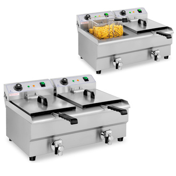 Frytownica podwójna gastronomiczna elektryczna z kranem 230 V 2 x 3200W