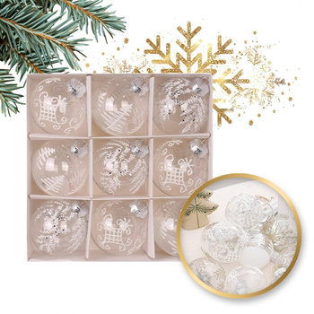 Komplet bombek 9 szt. opakowaniu białe 8cm, bombki na choinkę BSN42