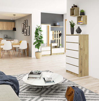 KOMODA K60 5SZ CLP PK DĄB ARTISAN / BIAŁY