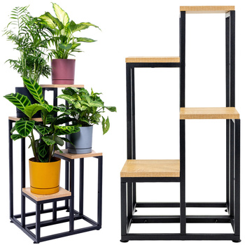 Kwietnik stojak na kwiaty PLAZA - 4-poziomowy metalowy stojak DĄB