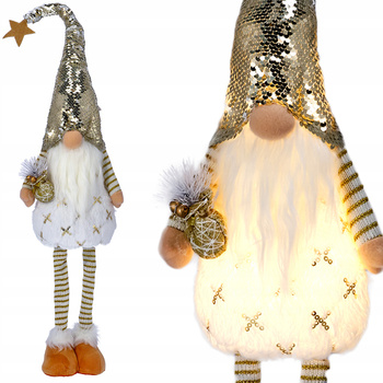 SKRZAT świąteczny KRASNAL gnom Mikołaj 78 cm DUŻY biały Świecący JUMI