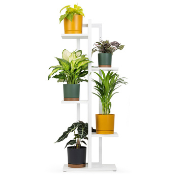 Uniwersalny stojak na kwiaty TOWER - biały, 5-poziomowy kwietnik na 6 doniczek