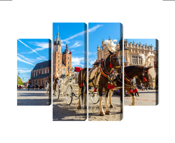 Obraz Wieloczęściowy Powozy Konne Na Rynku W Krakowie Canvas Naturalny 120x90