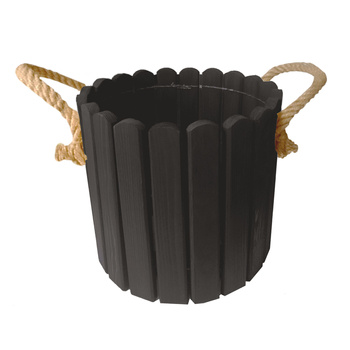 be4nature Doniczka okrągła sosnowa z liną jutową Antracyt z uszami 33,5 x 20 cm