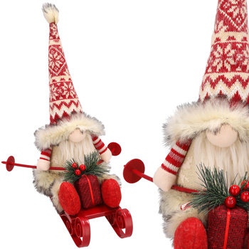 Skrzat MIKOŁAJ na sankach ŚWIECĄCY świąteczny 40 cm NA ŚWIĘTA gnom JUMI