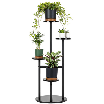 Uniwersalny stojak na kwiaty FINO - czarny, 4-poziomowy kwietnik na 6 doniczek