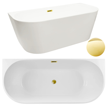 Wanna wolnostojąca przyścienna 170 x 80 cm biała z pokrywką MIRROR GOLD - model 541