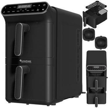 Pionowa frytkownica beztłuszczowa TurboTronic Air Fryer XXL 11L 2 kosze smażenia 2460w Czarna