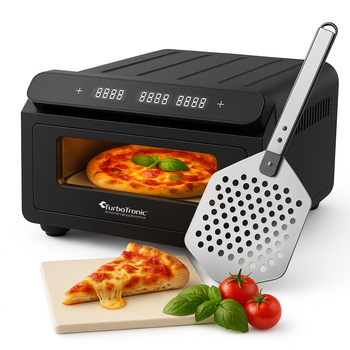 Piec do pizzy piekarnik 430°c TurboTronic pizza kamień szamotowy 33cm cyfrowy wyświetlacz + łopata 13L 2000W Czarny