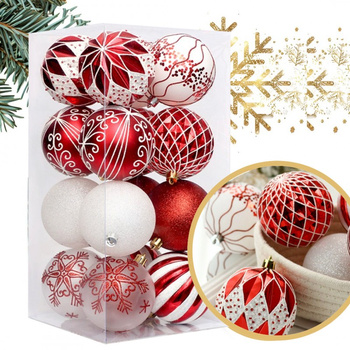 Komplet bombek 16szt w opakowaniu 8cm białe, czerwone, bombki na choinkę BSN57