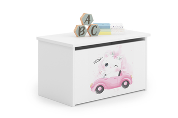 Skrzynia na zabawki Daria biała z nadrukiem Kotek