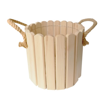 be4nature Doniczka okrągła sosnowa z liną jutową Nieimpregnowana z uszami 33,5 x 20 cm