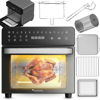 Mini piekarnik TurboTronic frytkownica beztłuszczowa grill rożen cyfrowy 14L 1800w Czarny