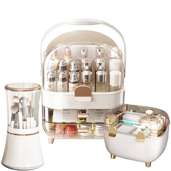 Duży zestaw 3 organizerów kosmetycznych ARIA z akrylu z szufladami wielopoziomowy biały design