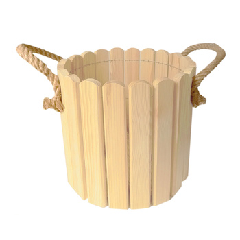 be4nature Doniczka okrągła sosnowa z liną jutową Naturalny z uszami 33,5 x 20 cm