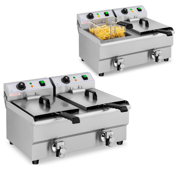Frytownica podwójna gastronomiczna elektryczna z kranem 230 V 2 x 3000W
