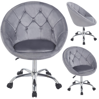 Fotel podnoszony ELEGANCKI obrotowy WELUR na kółkach RUNDO szary JUMIhome