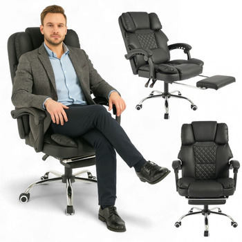 Fotel biurowy obrotowy MASTER PRESTIGE, podnóżek i masażer- ecoskóra czarny KO42CZ