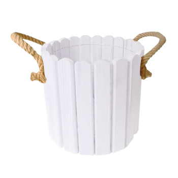 be4nature Doniczka okrągła sosnowa z liną jutową Białyz uszami 33,5 x 20 cm