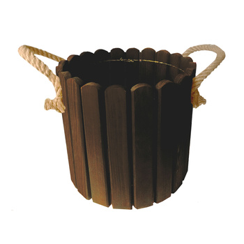 be4nature Doniczka okrągła sosnowa z liną jutową Brązowyz uszami 33,5 x 20 cm