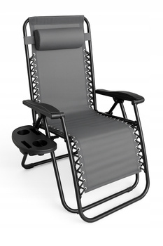 FOTEL LEŻAK OGRODOWY PLAŻOWY KRZESŁO SKŁADANY WYGODNY ZERO GRAVITY Z PÓŁKĄ