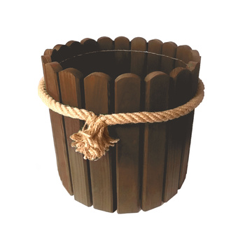 be4nature Doniczka okrągła sosnowa z liną jutową Brązowy z liną 33,5 x 30 cm