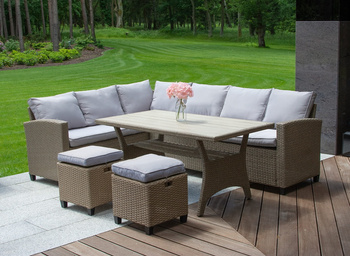 Zestaw ogrodowy wypoczynkowy narożnik stół pufy meble ogrodowe technorattan VENEZIA